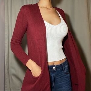 Burgundy Cardigan with Pockets